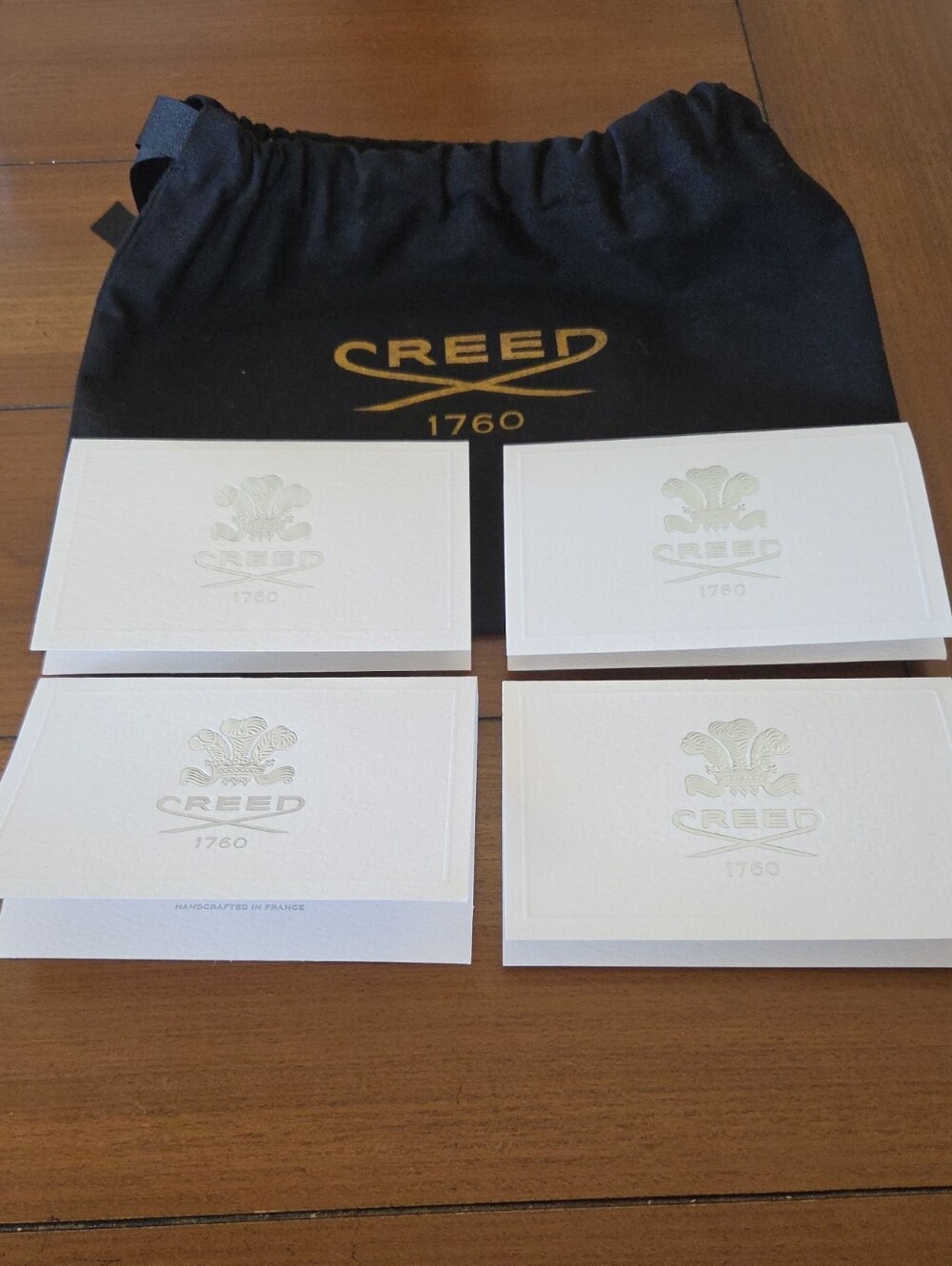 Creed Cologne Samples with Black Drawstring Pouch and Gold Logo